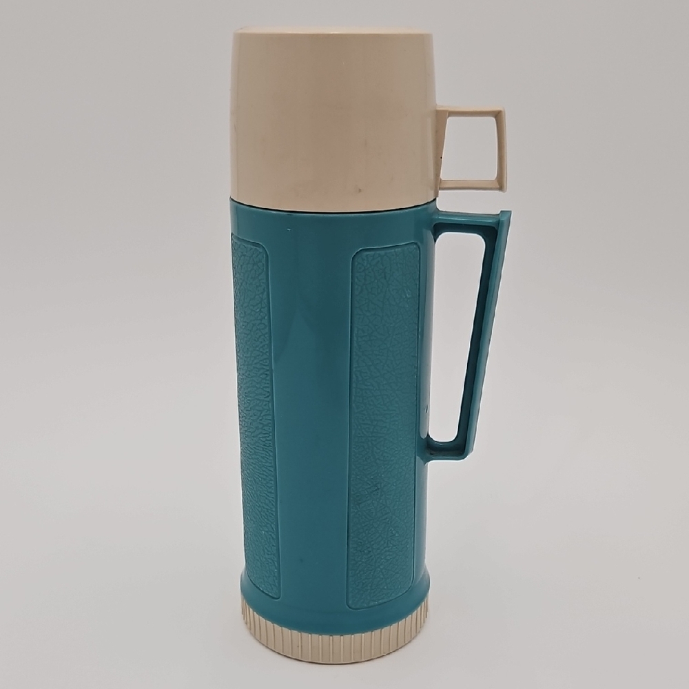 Vintage Thermos Teal and Cream Cup Stopper Filler 10"